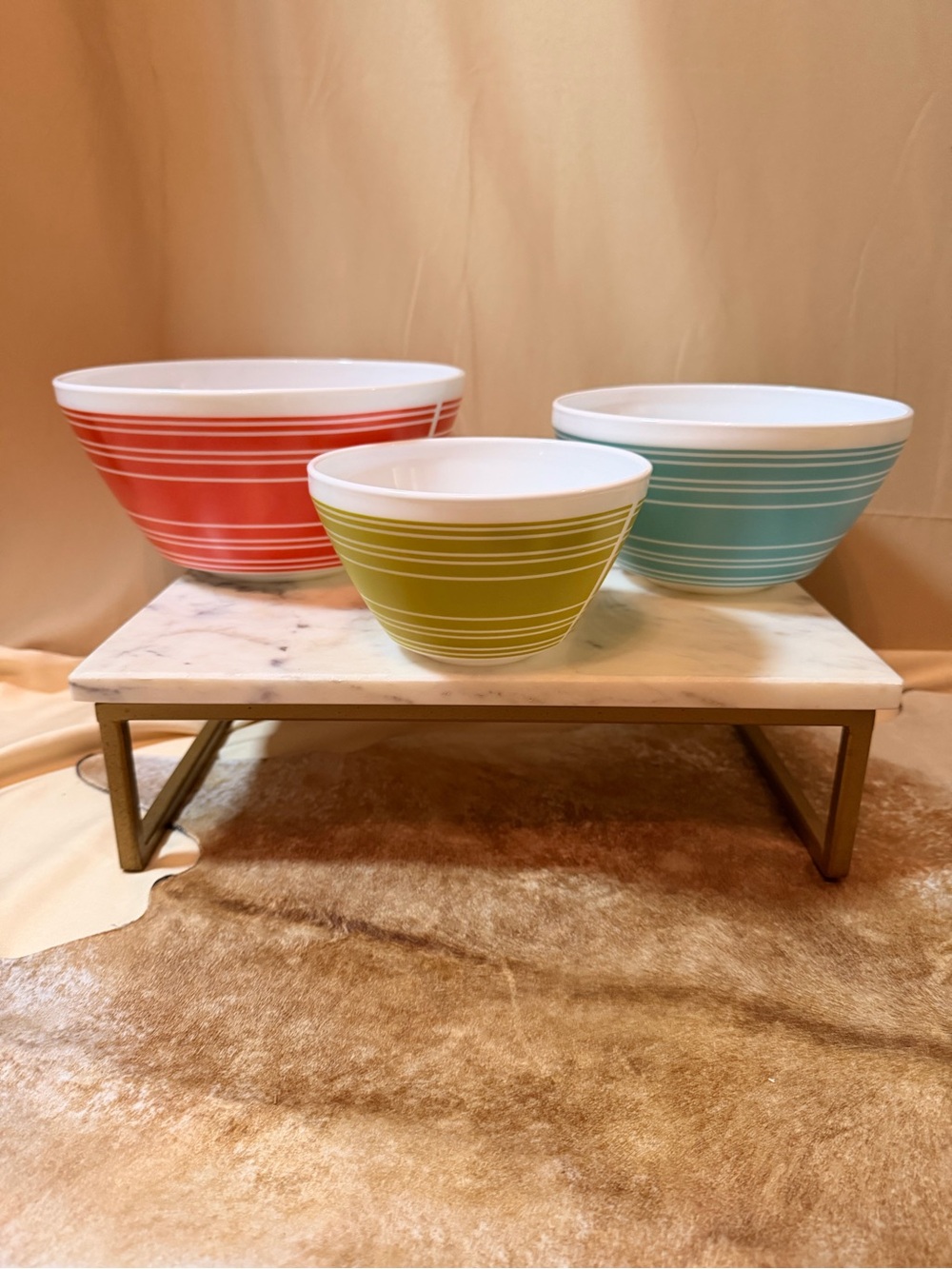 Pyrex Striped Nesting Mixing Bowls in Coral, Lime & Teal